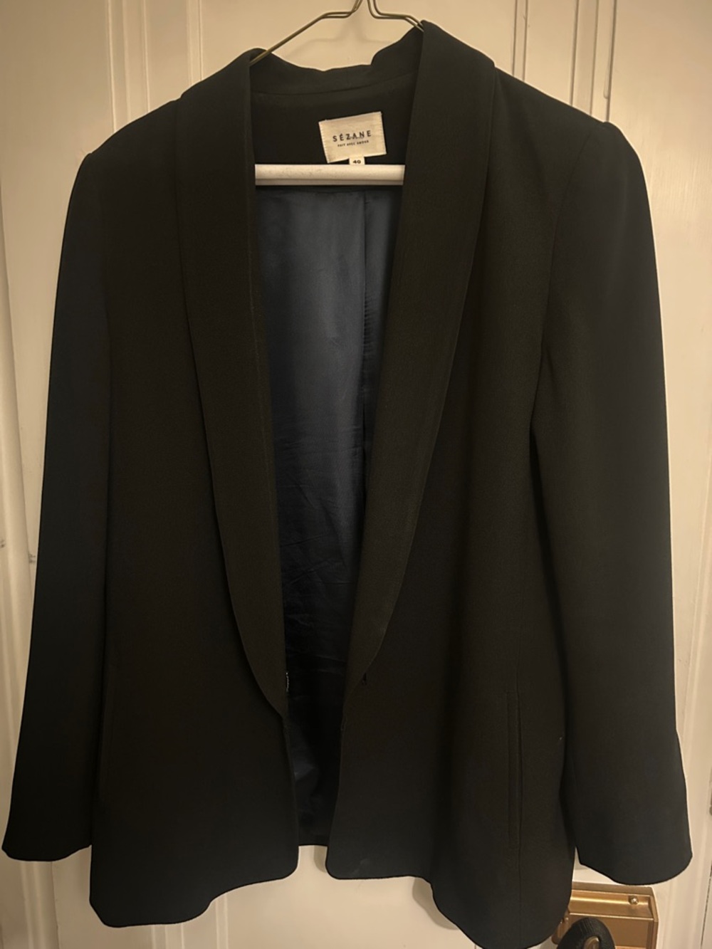 Sézane Black Satin-Lined Blazer